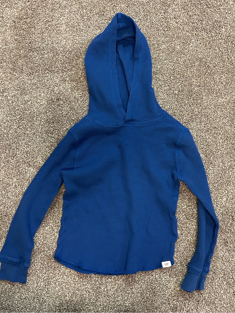 Blue Waffle-Knit Hooded Thermal Top